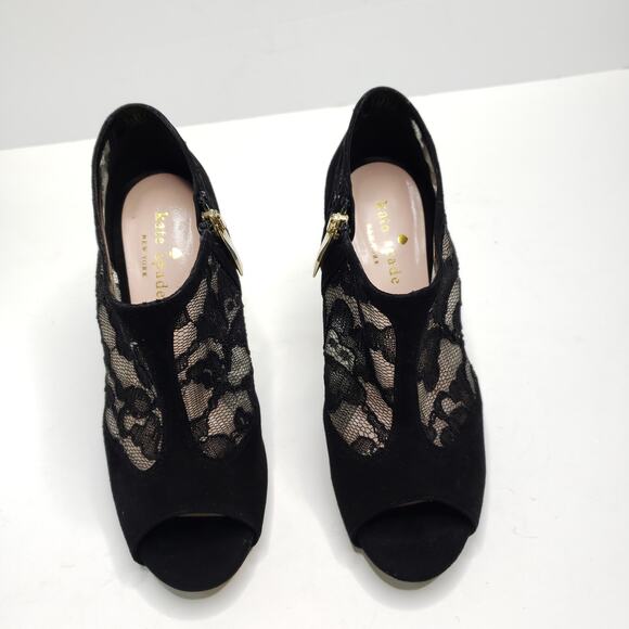 Kate Spade Florentina Lace Peep Toe Bootie Black Italy Suede Women 5.5 - Picture 3 of 9